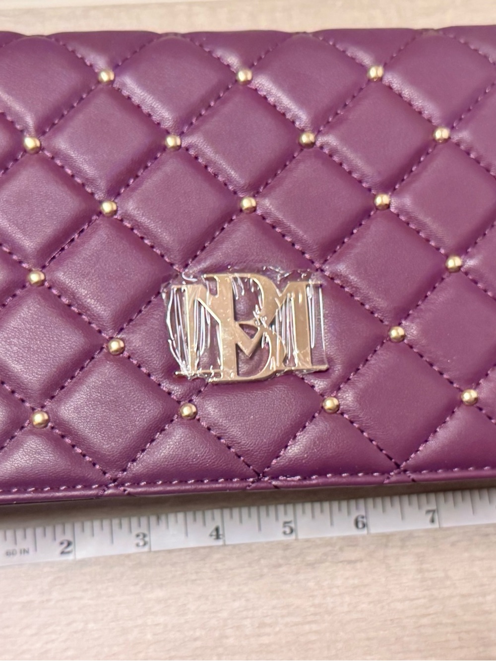 Quilted Purple Shoulder Bag with Gold Stud Detail